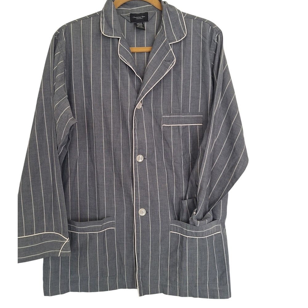 Vintage Christian Dior Monsieur Shirt Men M Pajama‎ Top gray white
